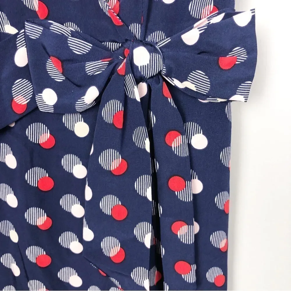 KATE SPADE | Villa Polka Dot Faux Wrap Silk Dress Blue Red Women’s Size 8